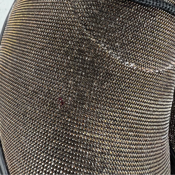 482egu Stuart Weitzman shimmery textile lace up sneakers women 7 gold si… - Picture 13 of 14